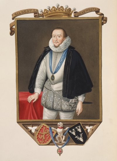 Portrait of Gilbert Talbot, 7th Earl of Shrewsbury from Memoirs of the Court of Queen Elizabeth after a portrait by Sir William Segar by Sarah Countess of Essex